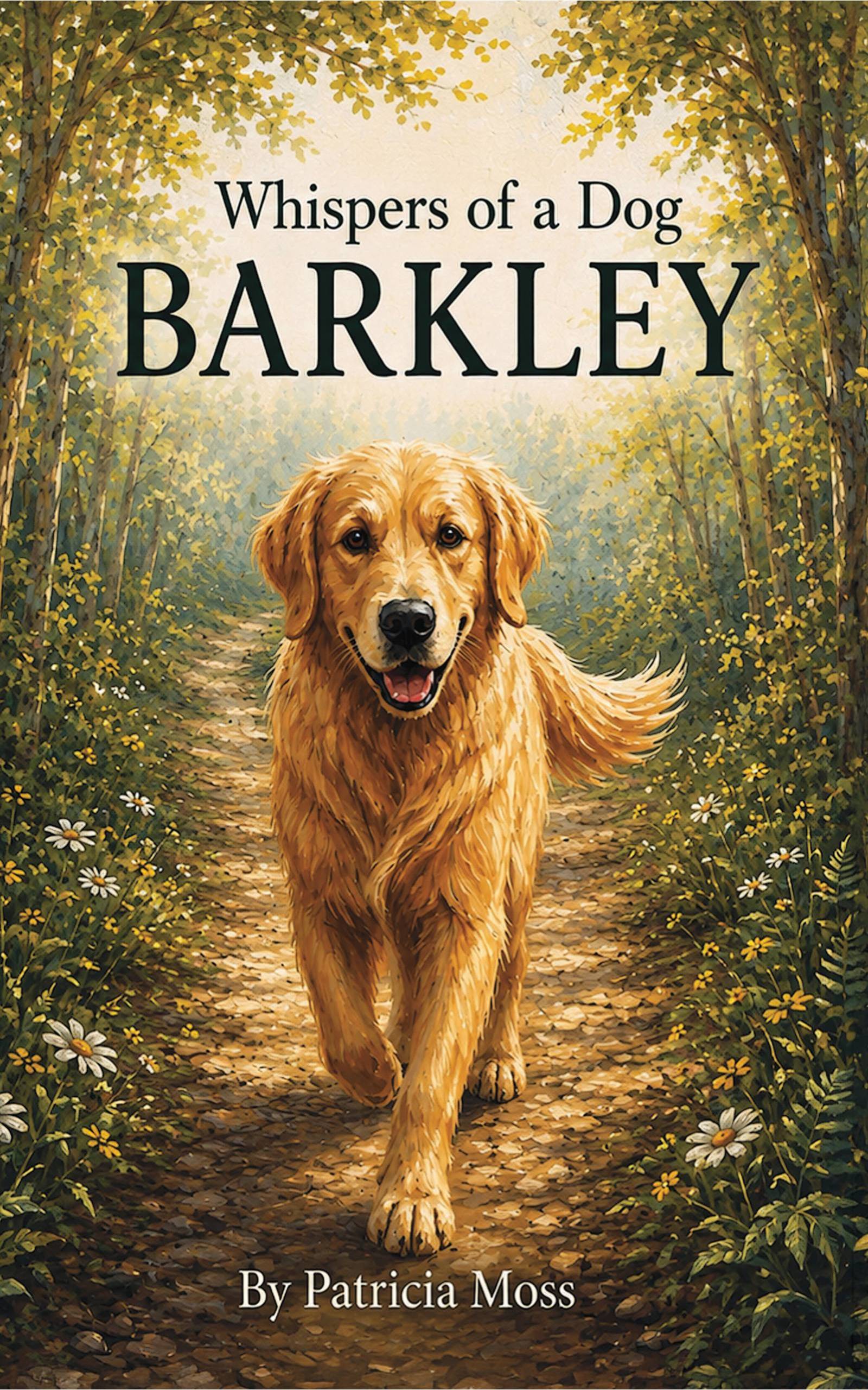 A golden retriever on the front cover of Whispers of a Dog: BARKLEY by Patricia Moss